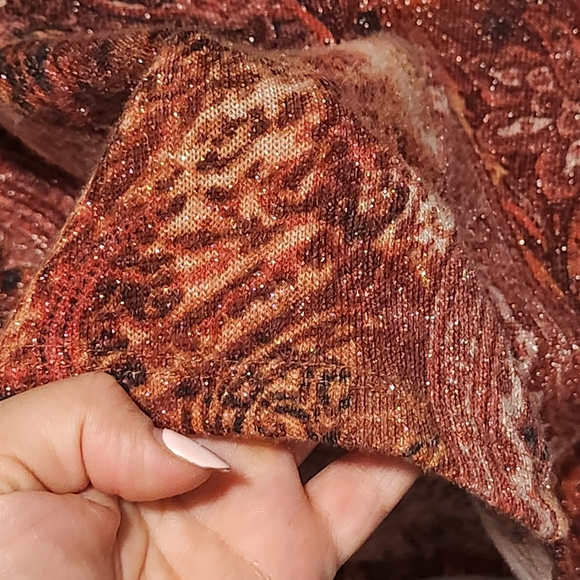 COCOMO Top Womens Plus 1X Brown Copper Paisley Bell Sleeve Celestial Fairy Boho - Picture 9 of 13